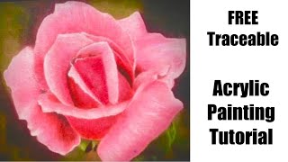 How to paint a rose | floral paintings | acrylic painting tutorials | FREE traceable