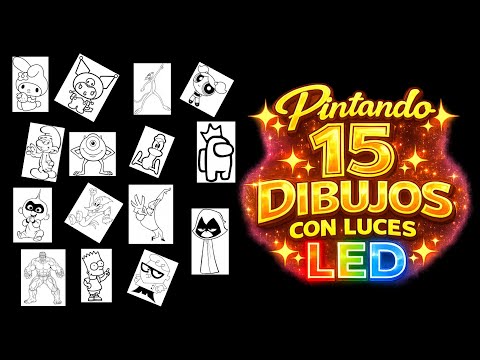 PINTANDO 15 DIBUJOS CON LUCES LED DE COLOR ❤️ROJO 💚VERDE Y 💙AZUL