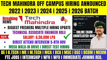 Tech Mahindra Mega OFF Campus Drive For 2026 | 2025 | 2024 | 2023 | 2022 Batch Fresher IT Job Hiring