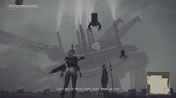 NieR Automata- Goliath Class Boss in city ruins