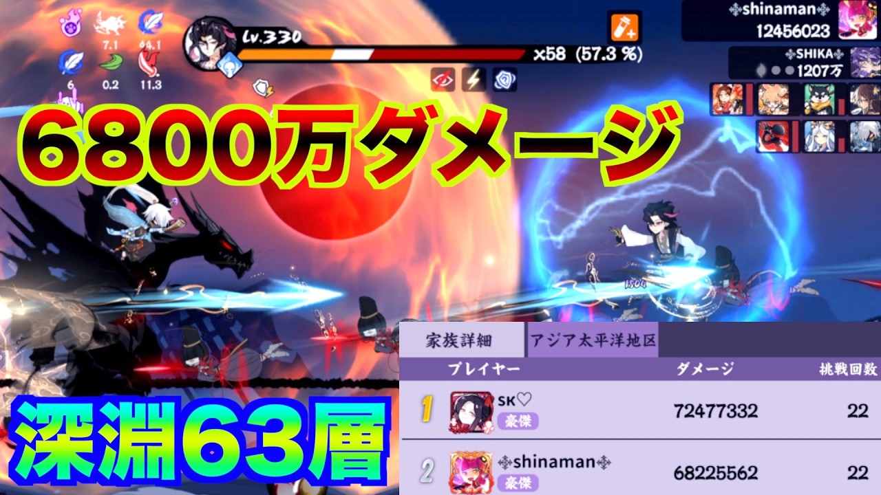 初めて2位になった暁深淵 6800万ダメージ【忍者マストダイ】