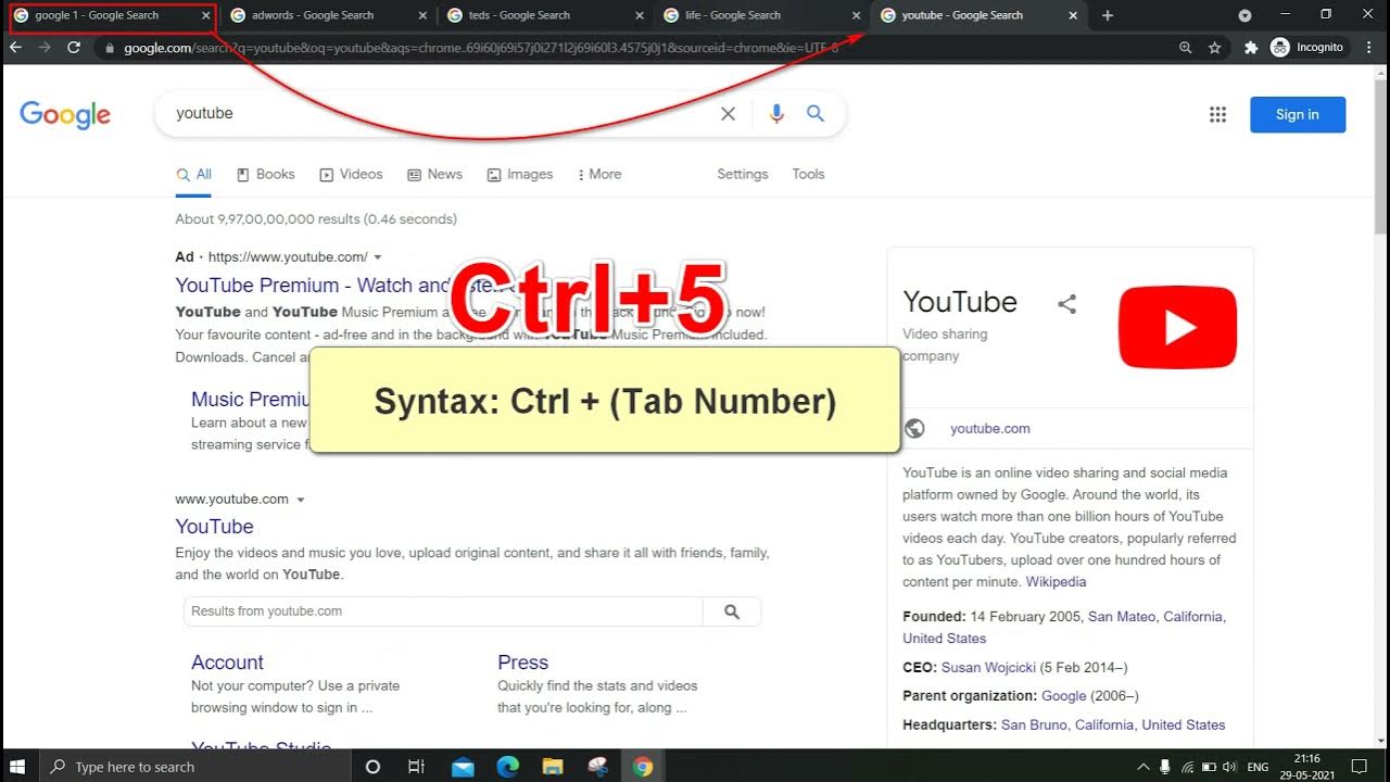 Shortcuts for switching tab in google chrome Tips & Tricks