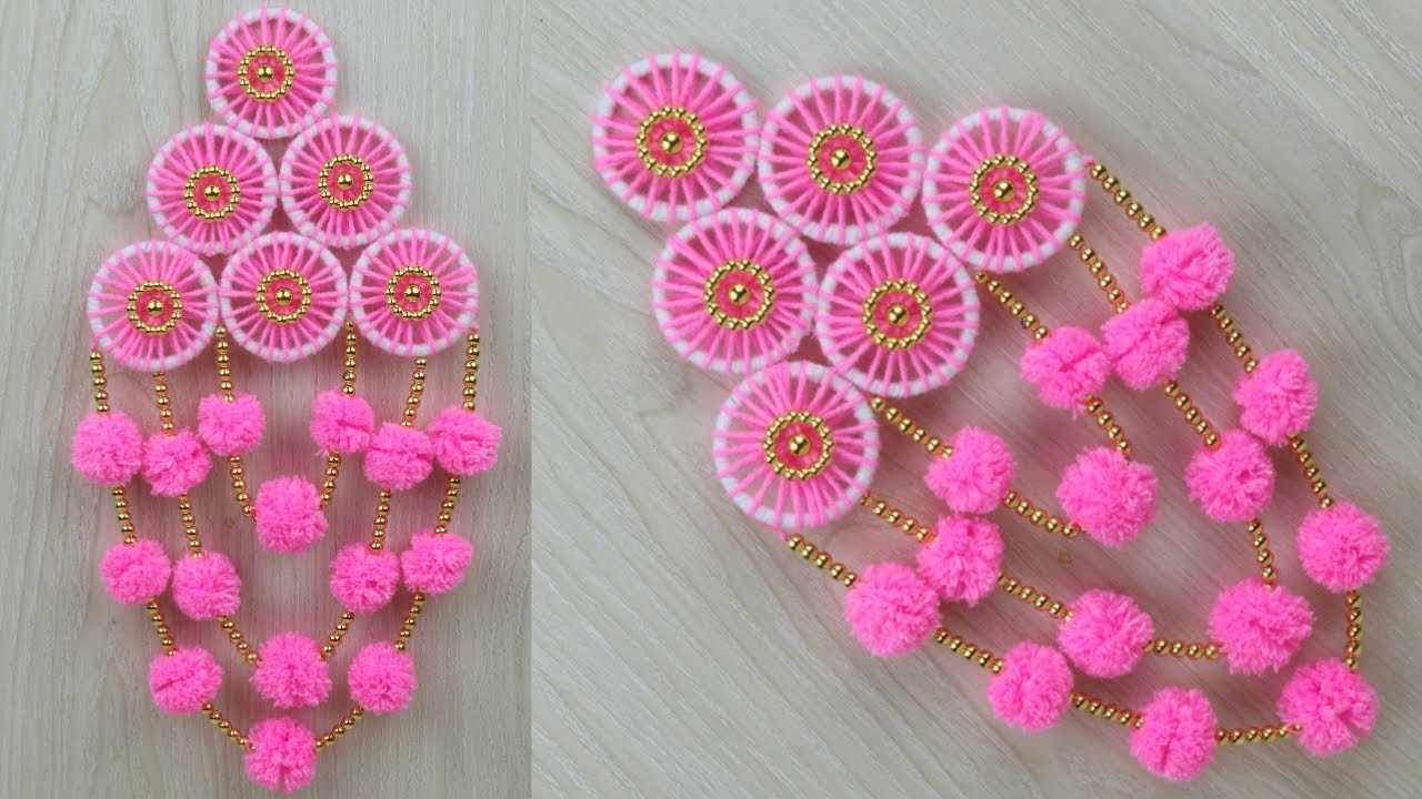 Best out Of waste Woolen Craft Ideas/Awesome Door Hanging Toran From pom Pom/Pom Pom Door Hanging