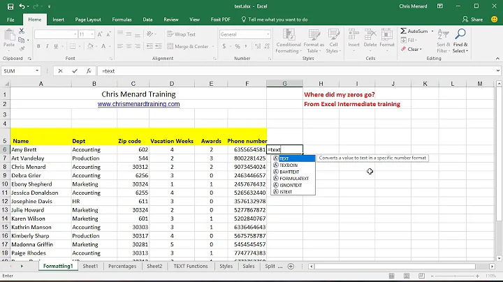 Text function to add leading zeros in Excel by Chris Menard