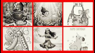 Color by Number Collage: Cooking Underwater Adventure Fashion Bag Pea Plant Birthday Bear #coloring screenshot 3