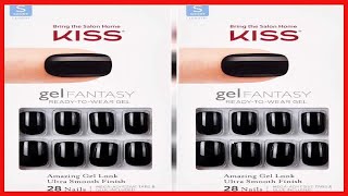 KISS Gel Fantasy Ready-to-Wear Press-On Gel Nails, “Aim High”, Short, Black, Nail Kit with 24 Mega