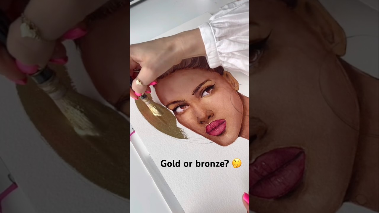Gold or bronze? 🤔 #watercolorpainting #portrait #howtodraw #portrait #drawingtutorial