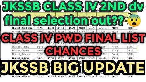 JKSSB CLASS IV 2ND DV BIG UPDATE || CLASS IV 2ND LIST SELECTION LIST OUT 😨 || JKSSB LATEST UPDATE 🔥🔥