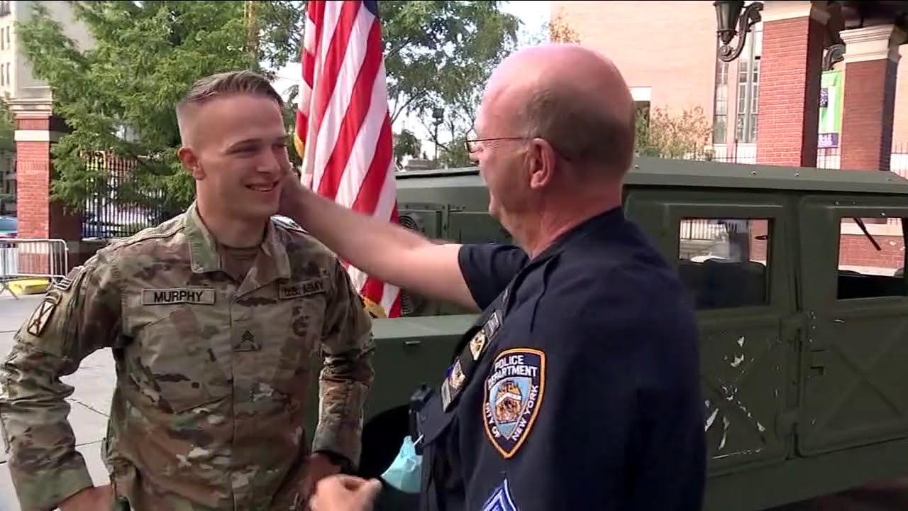 Son comes home early from Afghanistan to surprise father