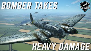 He-111 German Bomber Takes Heavy Damage on Bombing Run - IL2 Sturmovik Historic Flight Simulator