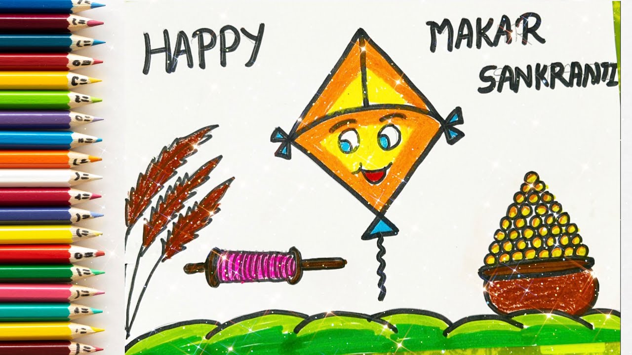 makar sankranti drawing - YouTube