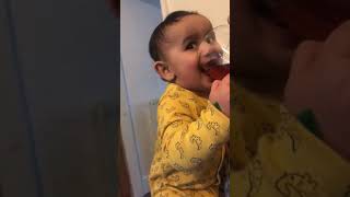 6 months old boy drinks tea طفل بريطاني يشرب شاي عراقي