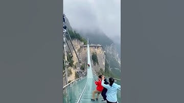 Glass Bridge Blown by Wind? 😱 Tourists Cling to Rails, Shaking! #ExtremeRide #ViralFail