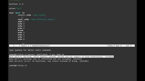 Syntax checking in "joe" with shellcheck
