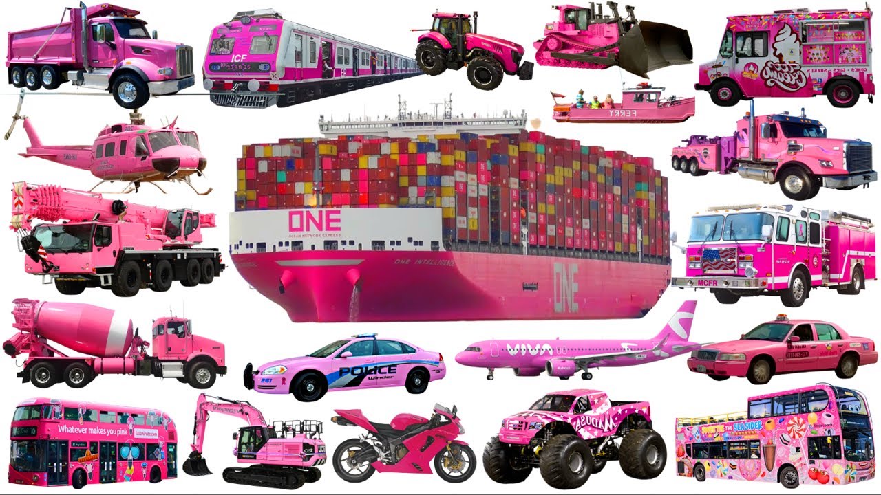 Название и звук розовых транспортных средств | Изучаем английский транспорт. Розовый | Полицейски...