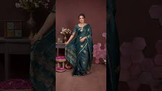Emerald Elegance: Elora Satin Silk Banarasi Saree with Stunning Zari Florals ✨💚