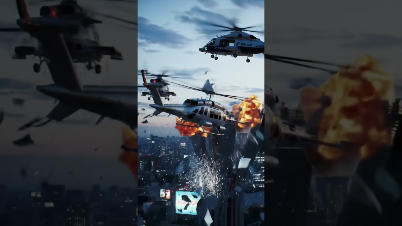 "Helicopters Over the Burning City" 