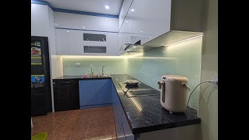 Kính Ốp Tường Bếp Màu Trắng Xanh I Thi Công Tại Quốc Oai I Hà Nội