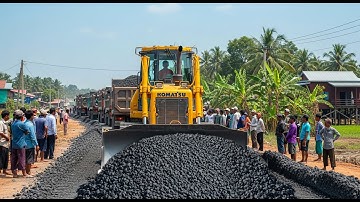 Expert Komatsu Bulldozer Leveling Gravel Road Base | Rural Infrastructure Development Construction