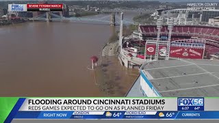 Drone footage from Ohio sheriff's office shows flooding around Cincinnati stadiums