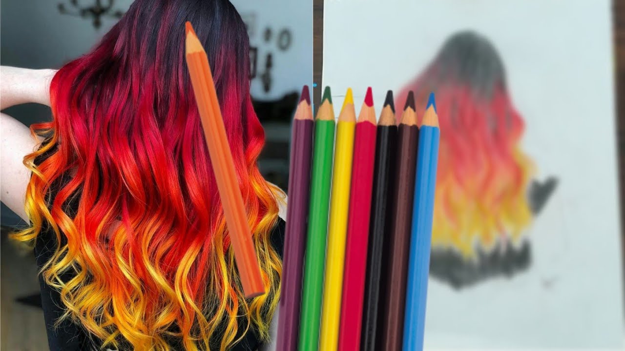 Hair drawing with colored pencils. YouTube