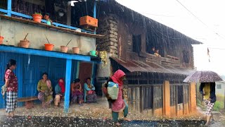 Heavy Rain in My Beautiful Village | Simple Life in Mountain Village | Rain Video | BijayaLimbu