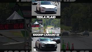 Tesla Plaid vs 1000hp Camaro SS 911 Turbo 65mph Roll start Race Motive @ Maple Grove Raceway, PA