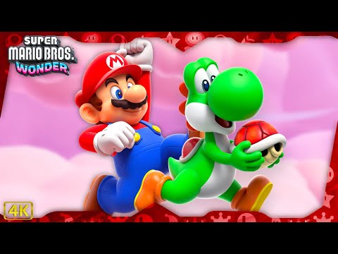 Super Mario Bros Wonder ᴷ World 2 Fluff Puff Peaks All Collectibles 2P Mario Yoshi Gameplay