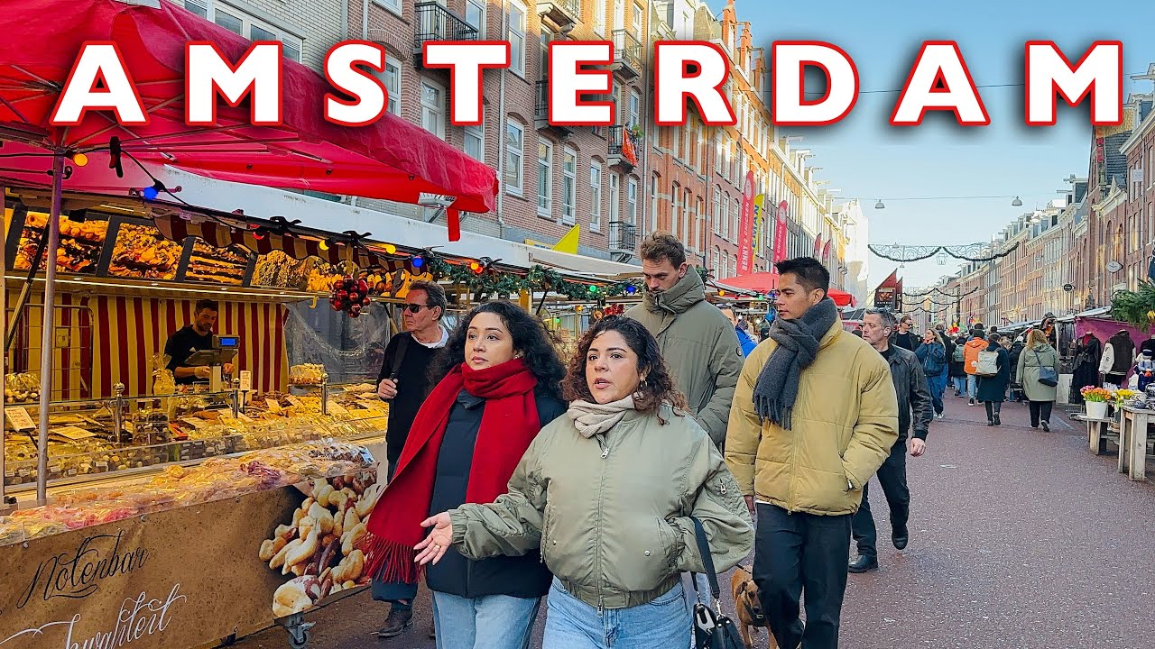 [4K] АМСТЕРДАМ – Рождество на уличном рынке Альберта Кейпа | Рождественская пешеходная экскурсия ...