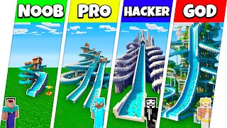 WATER PARK SLIDE HOUSE BUILD CHALLENGE - Minecraft Battle NOOB vs PRO vs HACKER vs GOD / Animation