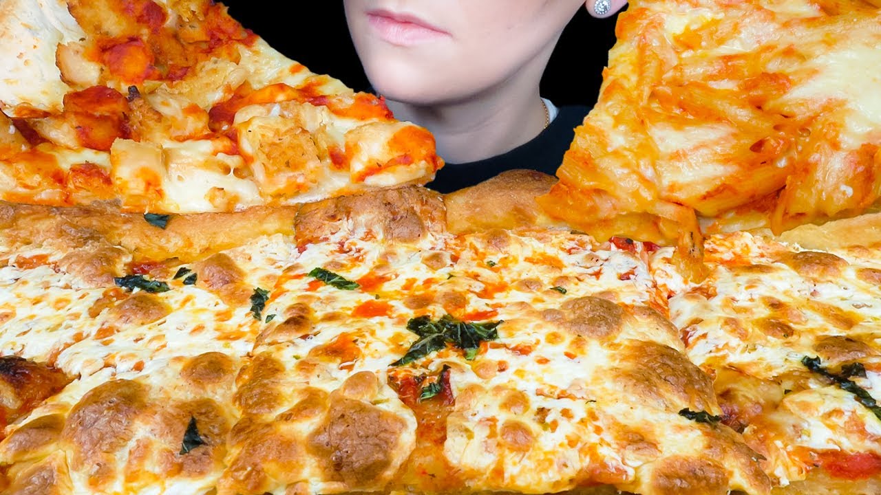 ASMR Pizza *Ziti Pasta, Chicken Parmigiana, Margherita (Giant Slices!)