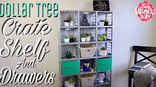 Dollar Tree DIY Crate Shelves and drawers. DIY Cube storage shelf using dollar tree mini crates and drawers. Dollar Tree DIY crate 