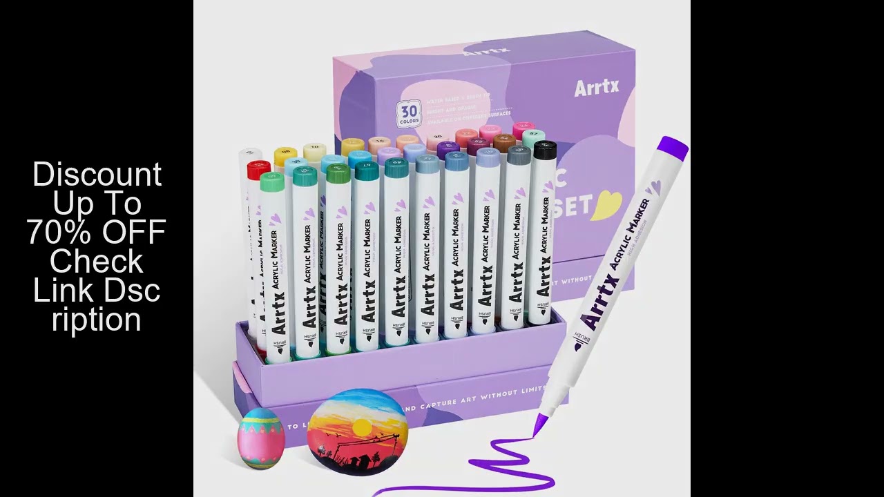 Arrtx 30/32/36/64 Colors Acrylic Paint Marker Brush Tip Pens for Rock Stone Ceramic Porcelain Mug Wo