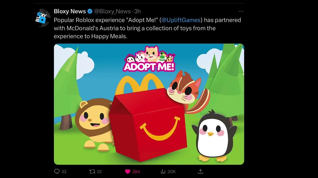 Popular Roblox experience Adopt Me! has partnered with McDonald's Austria  to bring a collection of toys from the experience to Happy…