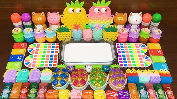 Series #33 Satisfying RAINBOW PINEAPPLE Slime!!! Mixing Random Things into GLOSSY Slime