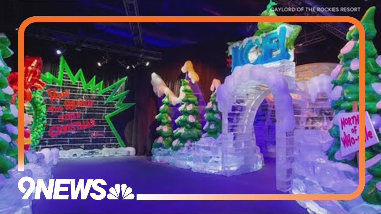 Ice sculpture display featuring the Grinch opening at Gaylord Rockies