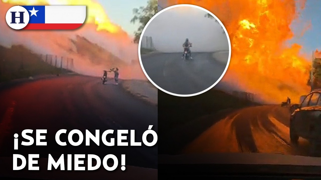 ¡Motociclista casi muere calcinado! Revelan nuevas imágenes de la explosión de pipa de gas en Chile