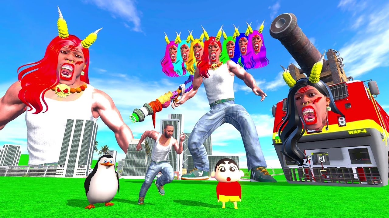 Franklin Vs Giant Colourful 7 Head Lady Monster Franklin in Indian Bike Driving 3D: