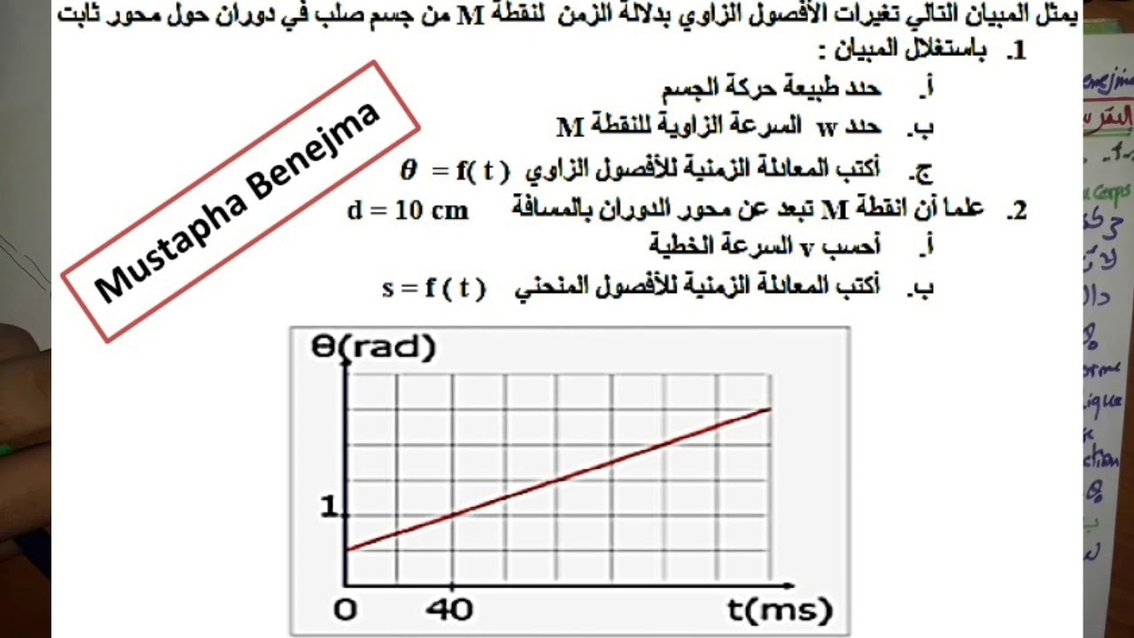 تمرين 2:حركة دوران جسم حول محور تابت Ex2:Mvt de rotation d'un corps solide autour d'un axe fixe
