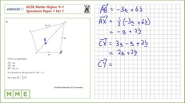 GCSE Maths EDEXCEL Specimen Set 1 Higher     Paper 1   Q22 Vectors