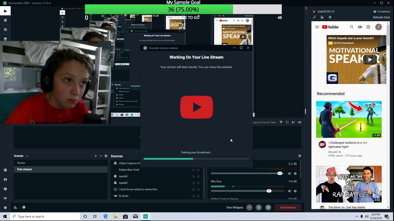 my first stream - YouTube