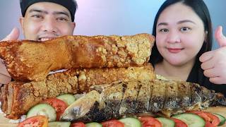 SUPER CRISPY BAKED LECHON BELLY + BONELESS INIHAW NA BANGUS FILIPINO FOOD MUKBANG PHILIPPINES