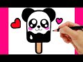 Como dibujar un helado de panda | HOW TO DRAW a cute ICE CREAM kawaii - como dibujar kawaii