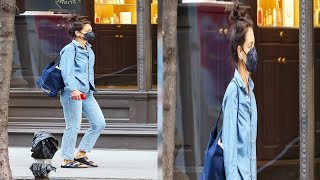 Katie Holmes Goes Makeup-Free & Rocks Double Denim Look In Nyc