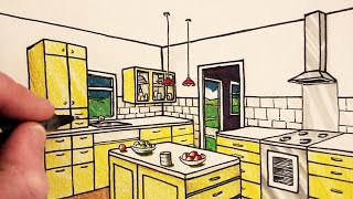 How to Draw a Kitchen Room in 2-Point Perspective: NARRATED マクファーソン 検索動画6 How to Draw a Kitchen Room in 2-Point Perspective: NARRATED マクファーソン 検索動画 6