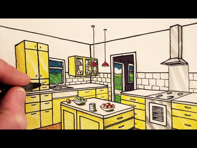 How To Draw A Kitchen Room In 2 Point, How To Draw A Kitchen Island