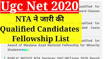UGC NET June 2020 Result:List of Candidates Qualify for National Fellowship/Nta Net Result 2020