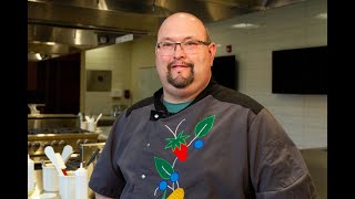 Chef Sam Anglin prepares an Indigenous food menu on the campus of Central Michigan University.