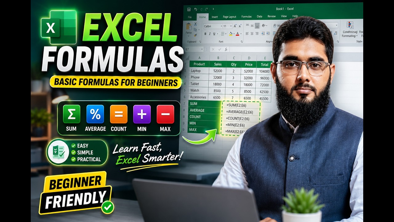 Excel Basic Formulas in Urdu | MS Excel Formulas Tutorial for Beginners ...