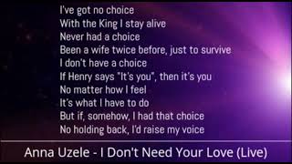 Anna Uzele - I Don't Need Your Love [Live] (Lyrics)